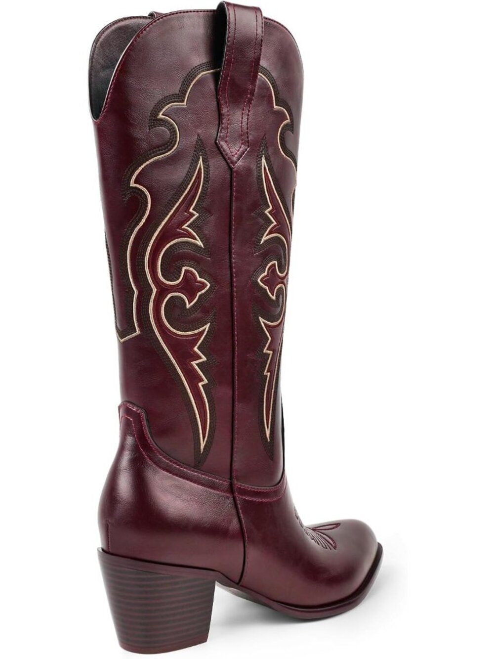 Women's Red Embroidered Western Cowgirl Boots with Chunky Heel Comfort Boot - Picture 5 of 7